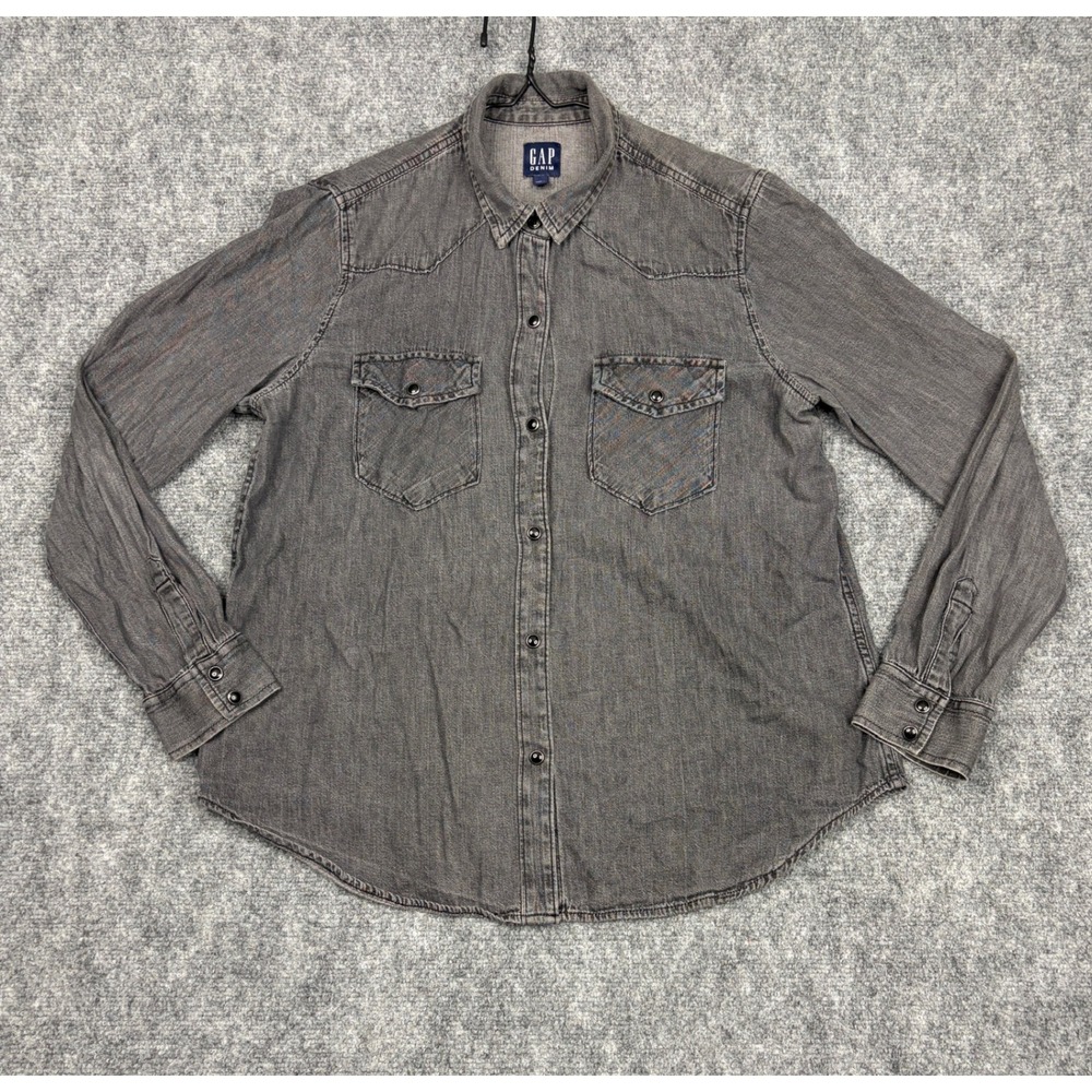 Gap Denim Mens Large Western Shirt Faded Black Long Sleeve Button Down Yoke